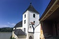 Ancient clock tower of Pfarre Schonbuhel church in Austria Royalty Free Stock Photo