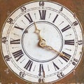 Ancient clock with weathered brown background Royalty Free Stock Photo