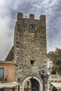 Ancient clocktower, iconic landmark in Taormina, Sicily, Italy Royalty Free Stock Photo