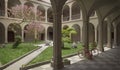 Ancient cloister, summer scene