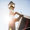 Ancient coastal lamp on a pier in Volendam village