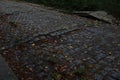 Ancient cobblestone road in very bad shape. Royalty Free Stock Photo