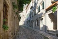 Ancient cobblestone street. Montenegro, town of Risan, Gabela st