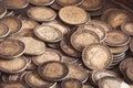 Ancient coins of the United States of America with liberty word mixed with some Chinese coins. Full background. Money from 1804