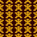 Ancient colombian golden figure seamless pattern over dark red wine