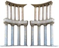 Ancient colonnade marble stone columns isolated on white background