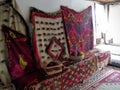 Ancient colored carpets in a house museum to Gjirokaster in Albania.