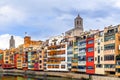 Ancient colorful buildings on the Onyar waterfront in Girona, Spain