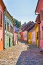 Ancient but colorful houses on Sighisoara streets Royalty Free Stock Photo