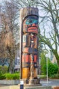 Ancient colorful Totem Pole in Duncan, British Columbia, Canada.