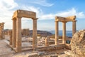 Ancient column in Acropolis of Lindos. Rhodes, Dodecanese Islands, Greece, Europe Royalty Free Stock Photo