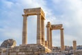 Ancient column in Acropolis of Lindos. Rhodes, Dodecanese Islands, Greece, Europe Royalty Free Stock Photo