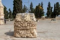 Ancient column heads in courtyard of Aqsa Mosque in Jerusalem city. Roman archeological objects
