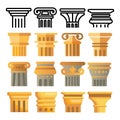 Ancient Column Icon Set Vector. Architecture Roman Symbol. Ancient Pillar. Greece Building. Rome Culture. Old Graphic Royalty Free Stock Photo