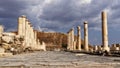 Ancient columns in archaeological site Scythopolis, Beit Shean National Park in Israel