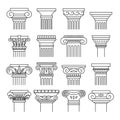 Ancient Columns Black Thin Line Icon Set. Vector Royalty Free Stock Photo