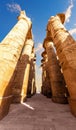 Ancient Columns in the Great Hypostyle Hall, Karnak Temple, Luxor, Egypt Royalty Free Stock Photo