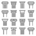 Ancient Columns Icon Set. Line Style Vector Royalty Free Stock Photo