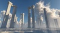 Future Scale Background With Ancient Structure and Open Sky Featuring Towering Columns and Scattered Clouds Royalty Free Stock Photo