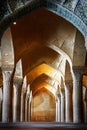 Ancient columns of the Vakil Mosque in Shiraz. Ancient monument of architecture of Iran.