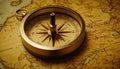Ancient compass on an antique world map Royalty Free Stock Photo
