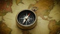 Ancient compass on an antique world map Royalty Free Stock Photo