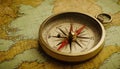 Ancient compass on an antique world map Royalty Free Stock Photo