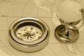 Ancient compass and glass globe Royalty Free Stock Photo