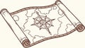 Ancient Compass Map Scroll, Guiding Explorers to Hidden Treasures, vector design Generative AI Royalty Free Stock Photo