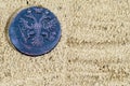 Ancient copper coin with the image of the double-headed eagle of 1715 Russian kopecks Royalty Free Stock Photo