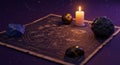 Ancient Cosmic Chart Illuminated by Candlelight and Celestial Stones Royalty Free Stock Photo