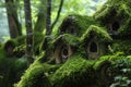 Ancient cottages covered in moss in a gnome village Royalty Free Stock Photo