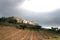 Ancient country stronghold farm _ Vineyards. Fields & Trees Royalty Free Stock Photo