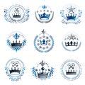 Ancient Crowns emblems set. Heraldic vector design elements coll Royalty Free Stock Photo
