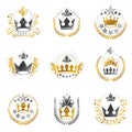 Ancient Crowns emblems set. Heraldic vector design elements coll Royalty Free Stock Photo