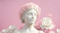 Ancient 3D render Statue, Greek Roman Bust Sculp with white flowers and pink background, generative using a Royalty Free Stock Photo