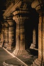 Ancient decorated pillars of badami caves carved with chalukyan architecture,India