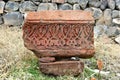 Ancient decorative tuff stone carving, Armenia.