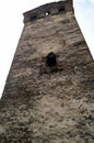 Ancient defensive and living stone tower, detail, in a mountain village, Ushguli, in Svaneti, Georgia