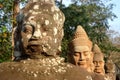 Ancient devas statues carved out of stones depicting the scene of Samudra Manthan Devas Pulling Vasuki Royalty Free Stock Photo