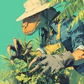 Ancient Dinosaur Gardener - A Therizinosaurus in Gloves