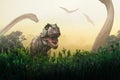 Ancient dinosaurs in a forest woodland Royalty Free Stock Photo