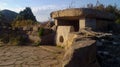 Lunar dolmen. An ancient burial and cult structure made of stones. Megalith. Stone table. A mysterious ancient monument. 