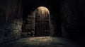 Ancient door of dark room . Generative Ai Royalty Free Stock Photo