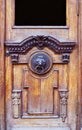 An ancient door handle with metal lion head in Tbilisi, Georgia Royalty Free Stock Photo