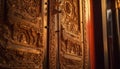 Ancient door handle, ornate wood decoration, elegance generated by AI