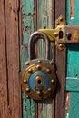 Ancient door padlock lock security rusted Royalty Free Stock Photo