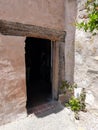 Ancient door with wood lintel in Carmel Mission museum Royalty Free Stock Photo