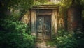 Ancient doorway leads to mysterious old fashioned ruins in nature generated by AI