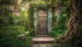 Ancient doorway leads to spirituality in nature tranquil scene generated by AI